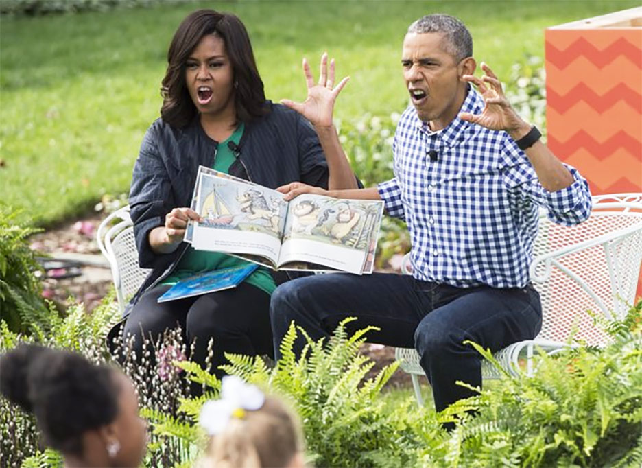 Barack and Michelle Obama read “Where the Wild Things Are.”