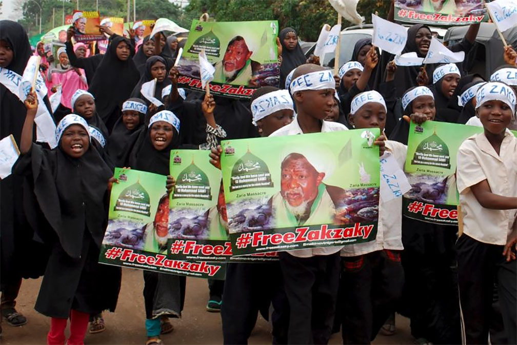 Children of members of the Islamic Movement in Nigeria campaign for the release of their leader Sheikh Zakzaky in Kaduna, Nigeria, March 14. Zakzaky has been in detention for more than three months, and his followers say he is being denied legal assistance.