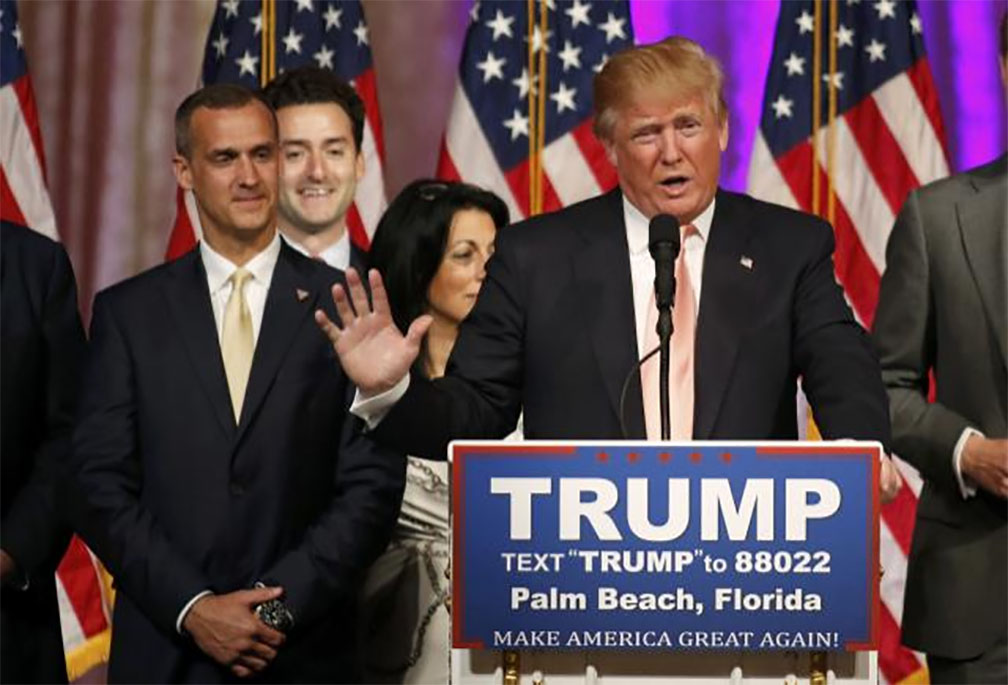 Trump speaks with Lewandowski by his side during a news conference at the Mar-a-Lago Club in Palm Beach, Fla., on March 15. (Photo: Joe Skipper/Reuters)