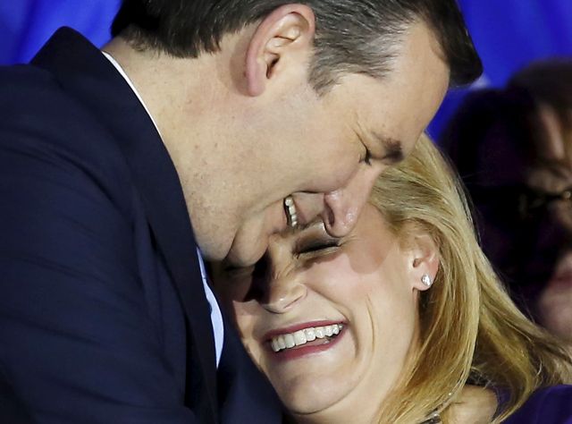 Sen. Ted Cruz embraces his wife Heidi at his Wisconsin primary night rally April 5 in Milwaukee, Wisconsin (Photo: Jim Young/Reuters)