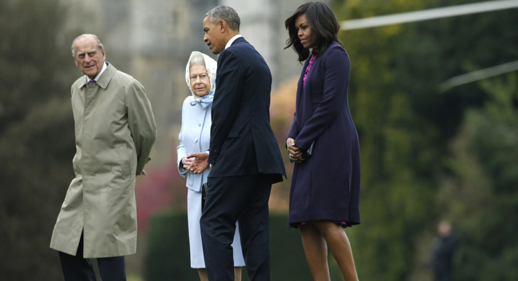 President Barack Obama and first lady Michelle Obama are greeted by Queen Elizabeth II and Prince Philip at Windsor Castle on April 22. 