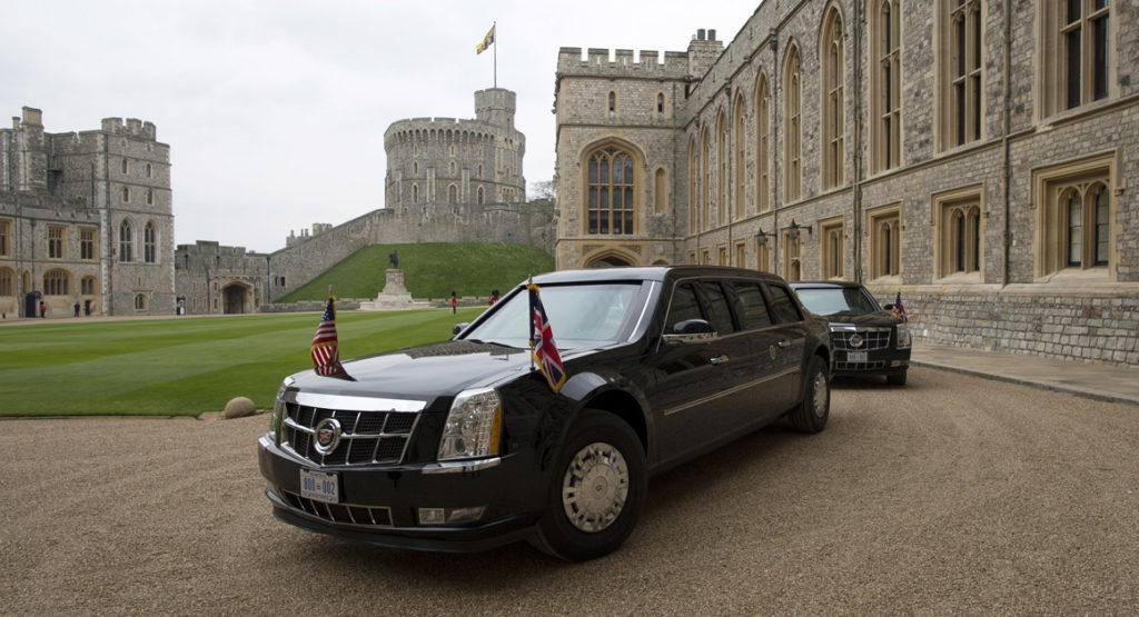 The president's convoy sits outside Windsor Castle on April 22. 