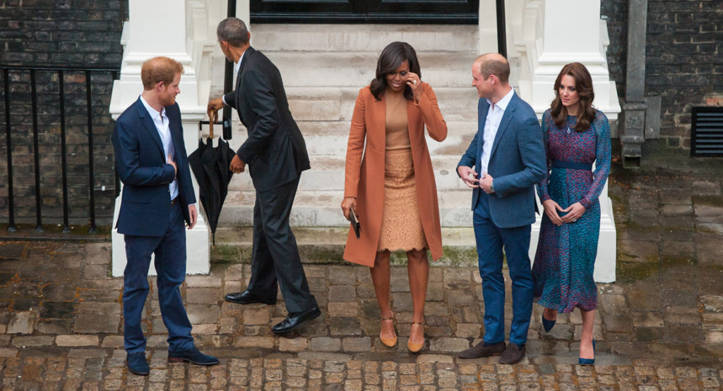 Members of the royal family welcome the Obamas to Kensington Palace on April 22. 