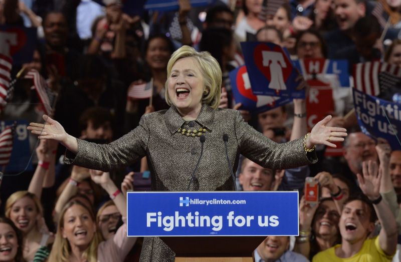 Hillary Clinton arrives to speak to supporters during her five-state primary night rally held in Philadelphia. (Photo: Charles Mostoller/Reuters)