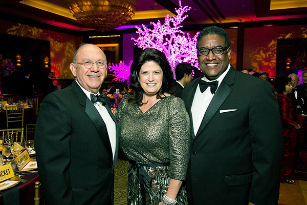 Dr. Cesar Maldonado, HCC chancellor; Dr. Adriana Tamez, chair, HCC Board of Trustees, District III; and Shawn Taylor, president, HCC Foundation Board of Directors attend the HCC Foundation Scholarship Gala 2016.