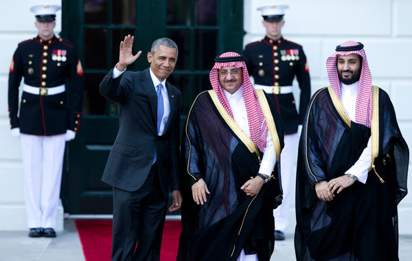 President Obama in May, 2015 in Washington with Crown Prince Mohammed bin Nayef, center, and Deputy Crown Prince Mohammed bin Salman, whose father, King Salman bin Abdulaziz, passed over older princes to put him second in line to the Saudi throne.