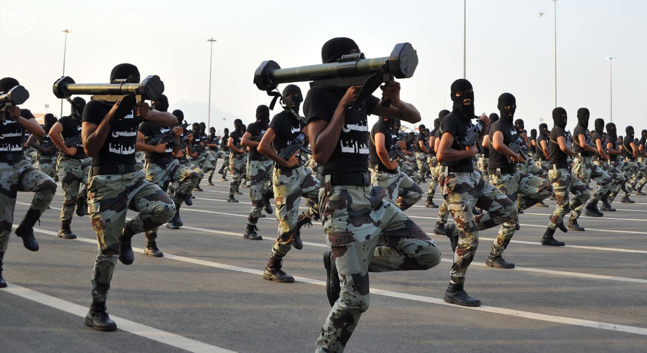 Members of Saudi security forces take part in a military parade in preparation for the annual Hajj pilgrimage. (SPA)