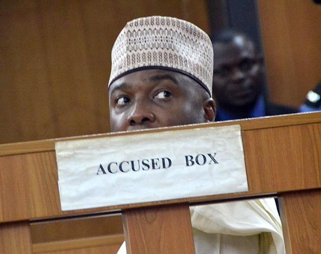 Nigerian Senate President Bukola Saraki, at a hearing at the Code of Conduct tribunal in Abuja, September 22, 2015, has been implicated in the Panama Papers leak. AFP/Getty Images 