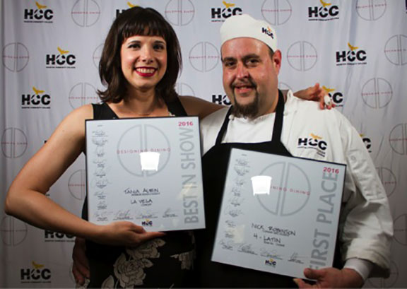 HCC Designing Dining 2016 First Place winners Tania Albin, Interior Design student and Nick Robinson, Culinary Arts student.