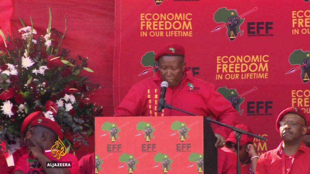 Malema, clad in the EFF's signature red overalls and beret, made many promises from free land, water and electricity for the poor to flushing toilets in all homes as he campaigned ahead of municipal elections in August.