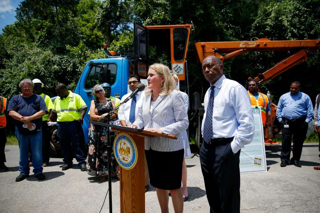 Houston, Thursday June 9 - Photo by  Michael Ciaglo, of the Houston Chronicle  shows Texas senator Sylvia Garcia stands next to mayor Sylvester Turner at a press conference to urge the governor to declare a disaster in order to help the city remove breeding grounds for mosquitos that could carry the zika virus.