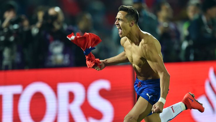 Celebrating the moment...Alexis Sanchez kept his cool to score the winning penalty as Chile won the 2015 Copa America.