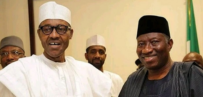 President Buhari (left), former President Jonathan (right) said “I wouldn’t want to make certain comments because, when a government is working, it’s not proper for immediate past presidents to make certain statements. I will allow the government to do the work it’s supposed to do. 