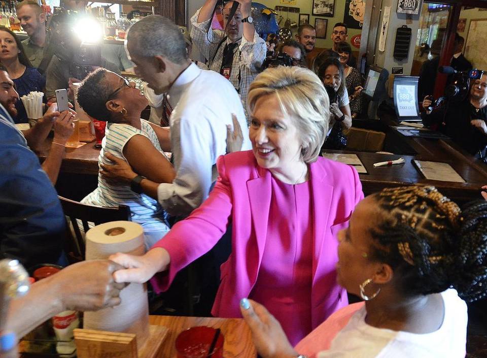 President Barack Obama and Hillary clinton stopped in at Midwood Smokehouse to order barbecue after they finished their rally at the Charlotte Convention Center. returns to Charlotte on Tuesday, July 5, 2016 for his first campaign appearance with presumptive Democratic nominee Hillary Clinton. They held a rally at the Charlotte Convention Center - three short blocks from where, four years ago, Obama accepted his own renomination before a packed house at Time Warner Cable Arena.  John D. Simmons  - jsimmons@charlotteobserver.com. 