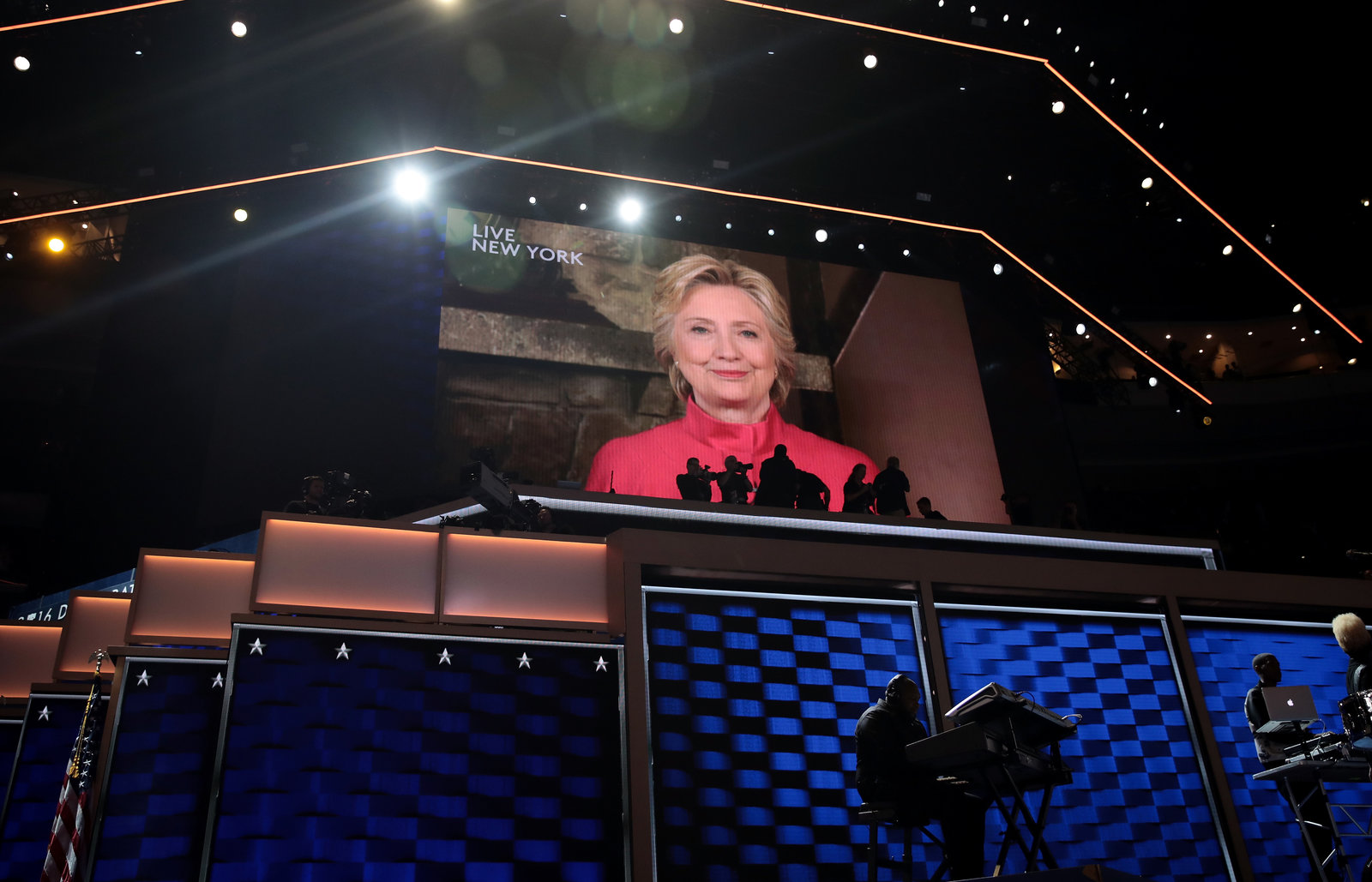 At the end of the night, Hillary Clinton addresses the convention via live feed from New York..... "I can't believe we just put the biggest crack in that glass ceiling tonight," Clinton said. And then she turned her attention to any little girls who had stayed up to watch. "I may become the first woman president but one of you is next," she said. 