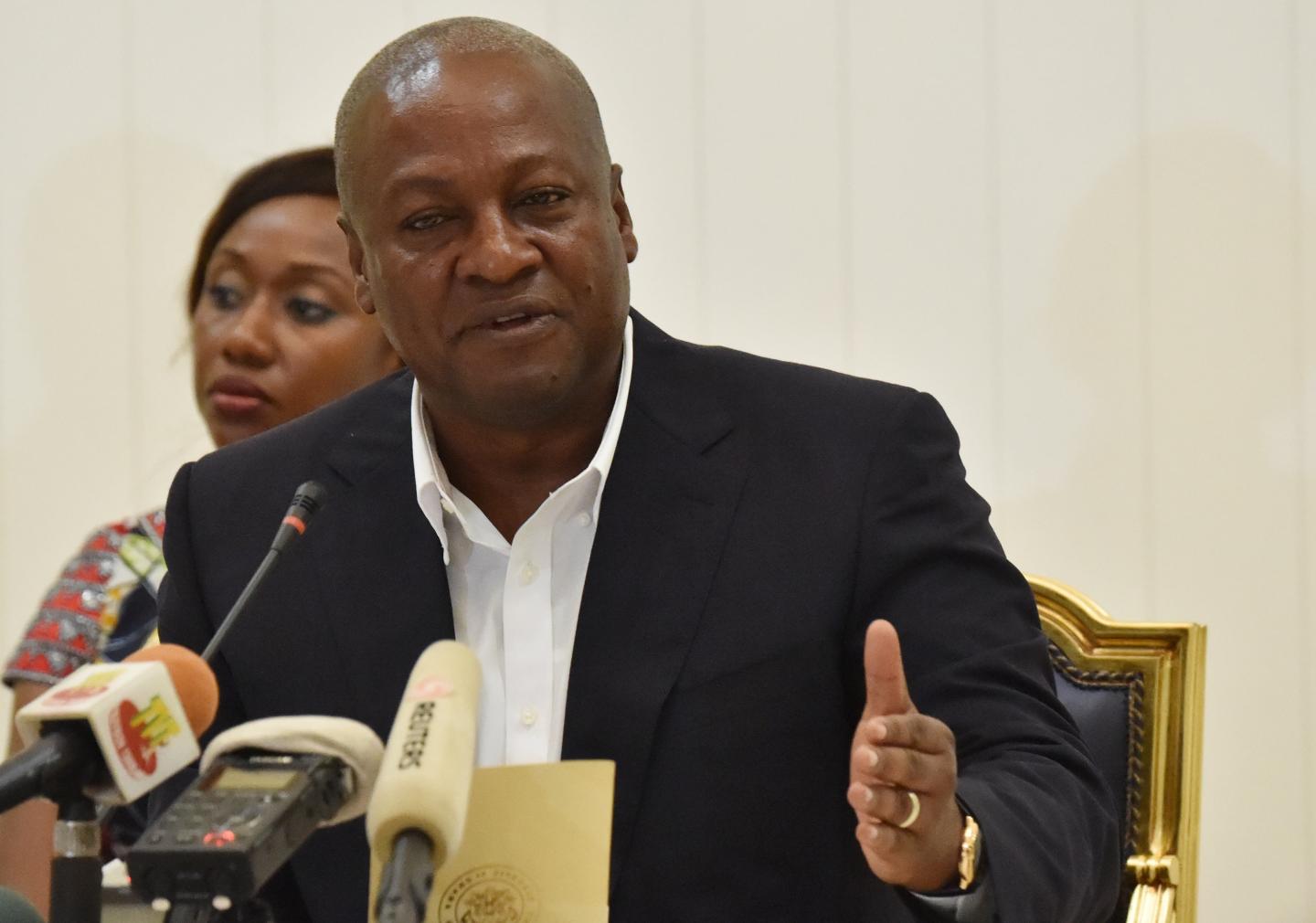 Ghanaian President John Dramani Mahama speaks during a press conference after meeting with Togolese officials in Lome, Togo, April 28, 2015. Mahama will be seeking re-election in Ghana's elections, scheduled for November. ISSOUF SANOGO/AFP/Getty Images