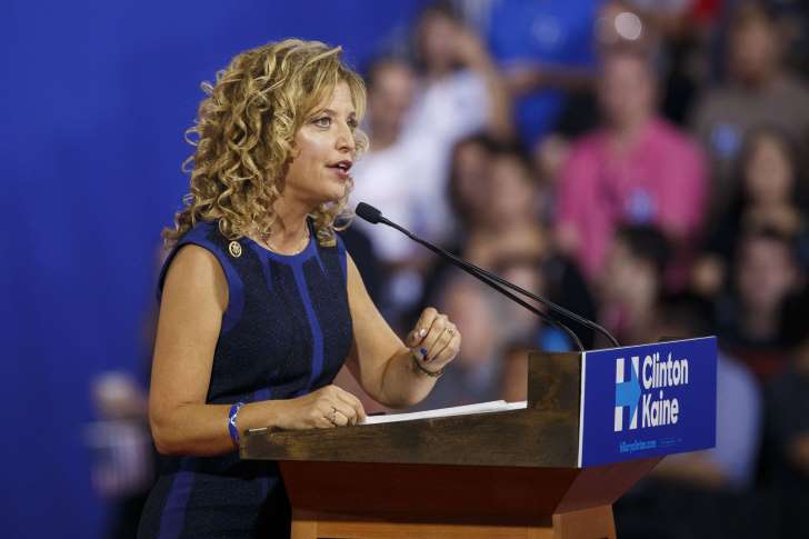  Debbie Wasserman Schultz, chair of the Democratic National Committee, speaks during a campaign event for Hillary Clinton on Saturday, July 23, 2016, in Miami. 