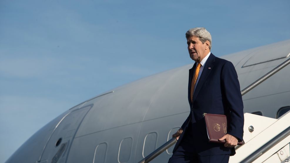 FILE - U.S. Secretary of State John Kerry gets off his plane upon his arrival at Rome's Ciampino airport, Feb. 1, 2016. Corruption and security will top the agenda as U.S. Secretary of State John Kerry visits Nigeria this week.