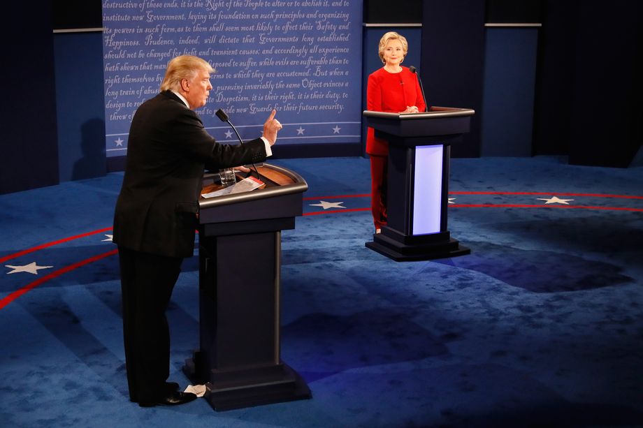 Trump did his best to be fair. He interrupted Clinton 25 times in the debate’s first 26 minutes. He talked over both her and moderator Lester Holt with ease. But the show of dominance quickly ran into a problem: Trump would shout over his interlocutors only to prove he had nothing to say.