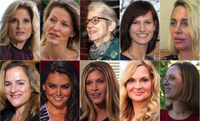 Trump’s accusers, from top left: Summer Zervos, Kristen Anderson, Jessica Leeds, Rachel Crooks, Mindy McGillivray, Natasha Stoynoff, Cassandra Searles, Temple Taggart, Jill Harth, Cathy Heller (Photos: AP, ABC News, NBC, Getty Images, Molly Redden/The Guardian, Linkedin, Twitter, WireImage)
