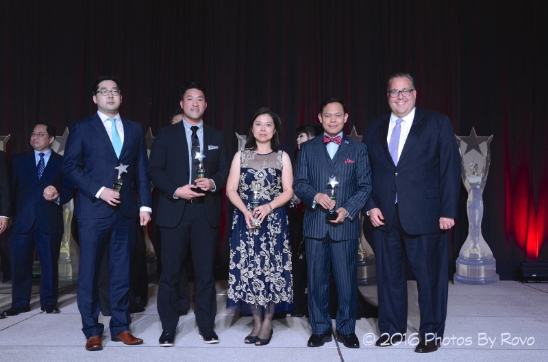 Winners from the Asian Chamber’ s Spirit of Entrepreneurship Awards Gala: Youngro Lee, Rising Star; Thomas Nguyen, Entrepreneur of the Year; Alice Lee, Business Female; Nelvin Joseph Adriatico, Ambassador; and Jorge Franz representing Houston First Corporation, Community Champion.