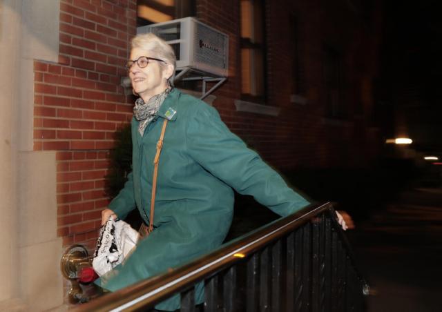 Jessica Leeds arrives at her apartment building in New York on Wednesday. Leeds was one of two women who told the New York Times that Trump touched her inappropriately. (Julie Jacobson/AP) 