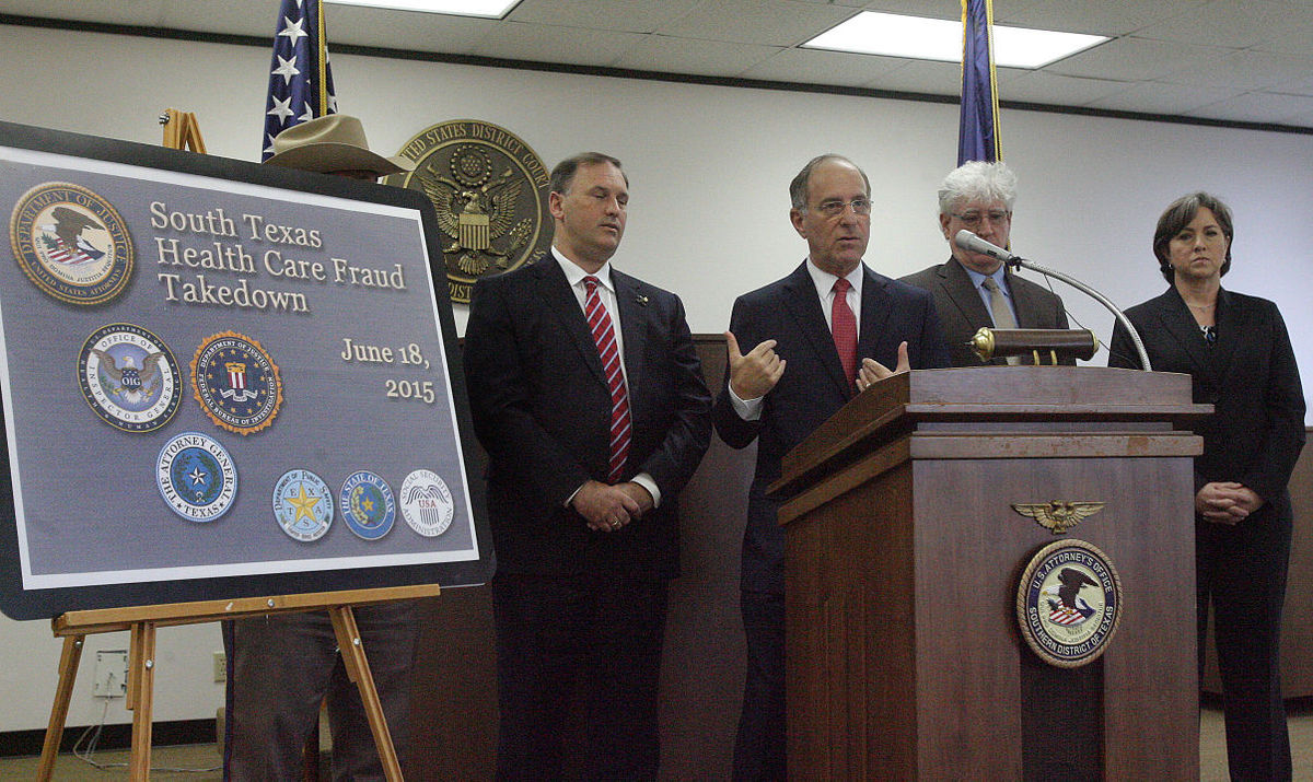 File - A news conference announcing the result of a national Medicare fraud takedown at the Justice Department in Washington June 18, 2015. The U.S. Department of Justice said on Thursday that 243 people have been arrested across the country, charged with submitting fake billing for Medicare, a government healthcare program, that totaled $712 million. REUTERS/Yuri Gripas