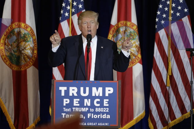 Republican presidential candidate Donald Trump during a campaign speech Saturday, Nov. 5, 2016, in Tampa, Fla. (AP Photo/Chris O'Meara)