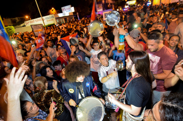 People celebrate the death of Cuban leader Fidel Castro, in Little Havana, Miami, Florida, U.S. November 26, 2016.  REUTERS/Gaston De Cardenas