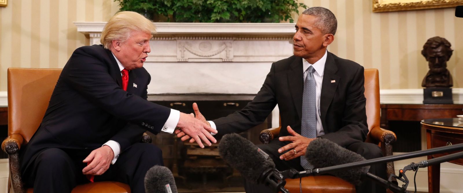 Obama told Trump: "If you succeed, the country succeeds," as the two men sat in high-backed chairs in front of the fireplace in the Oval Office.