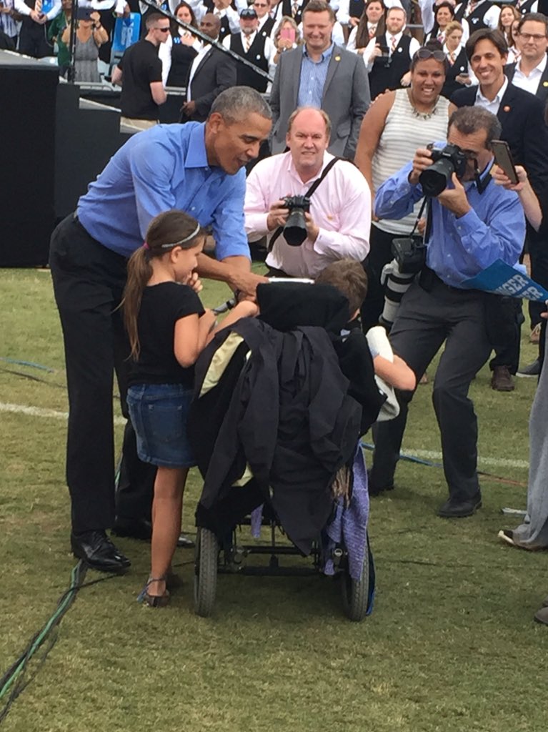 Yesterday, this young man was kicked out of a Trump rally. As he was leaving, people kicked at his wheelchair. Today, he met his President.
