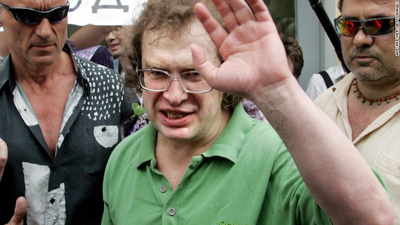 The founder of the MMM financial pyramid Sergei Mavrodi waves