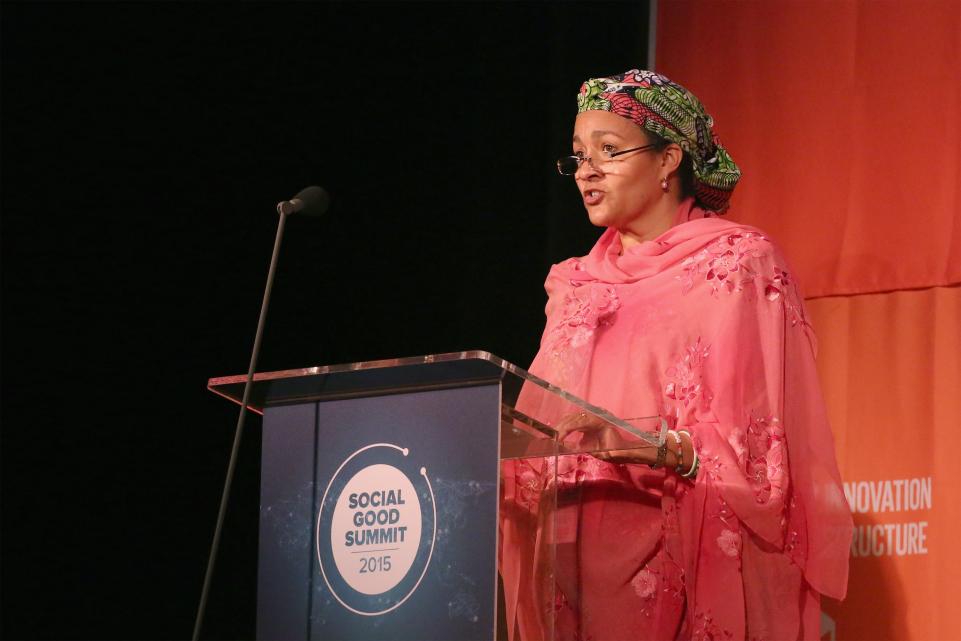 Amina Mohammed, then Special Advisor to the U.N. Secretary-General, speaks at the 2015 Social Good Summit, New York City, September 27, 2015. Mohammed has been appointed deputy to incoming U.N. Secretary-General António Guterres. 